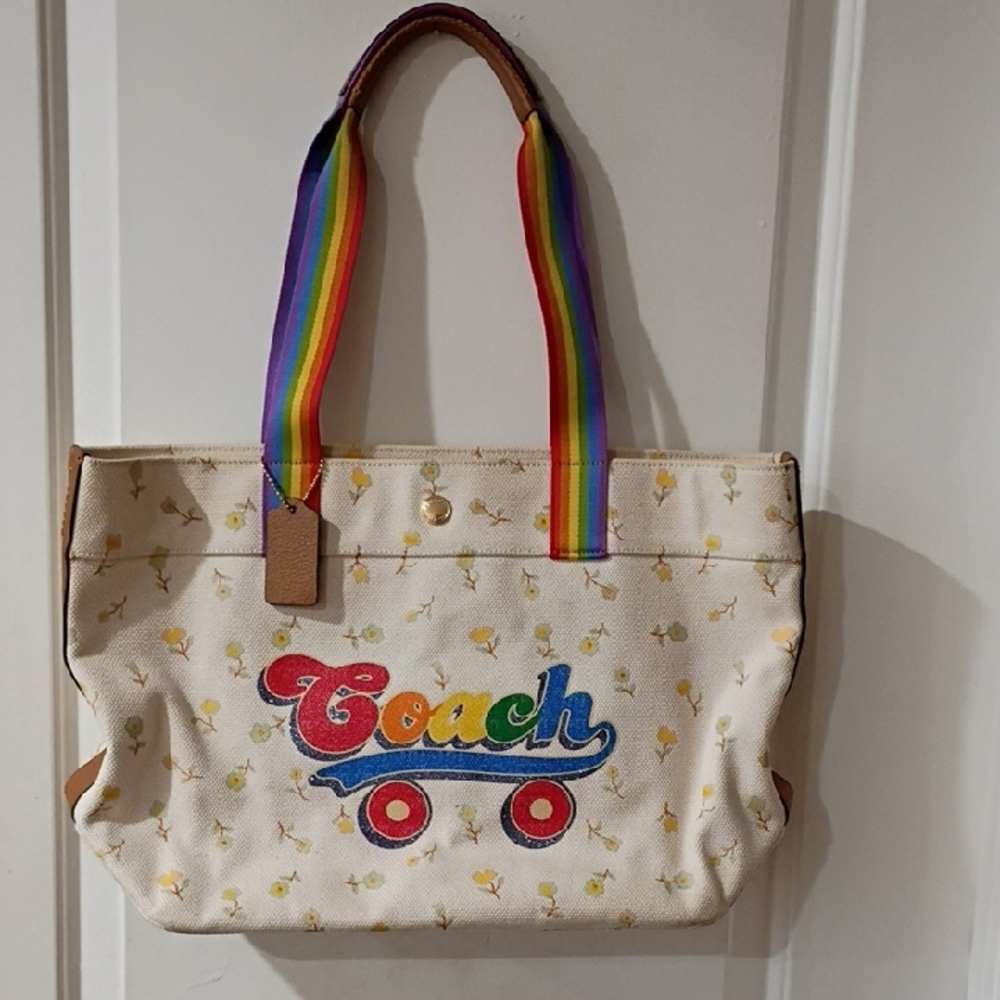 Coach Rainbow Roller Skate Canvas Tote Bag